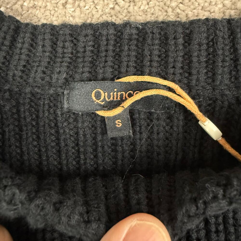 Black Quince Chunky Ribbed Knit Crewneck Sweater Size S Preppy Cozy Minimalist - Picture 4 of 4